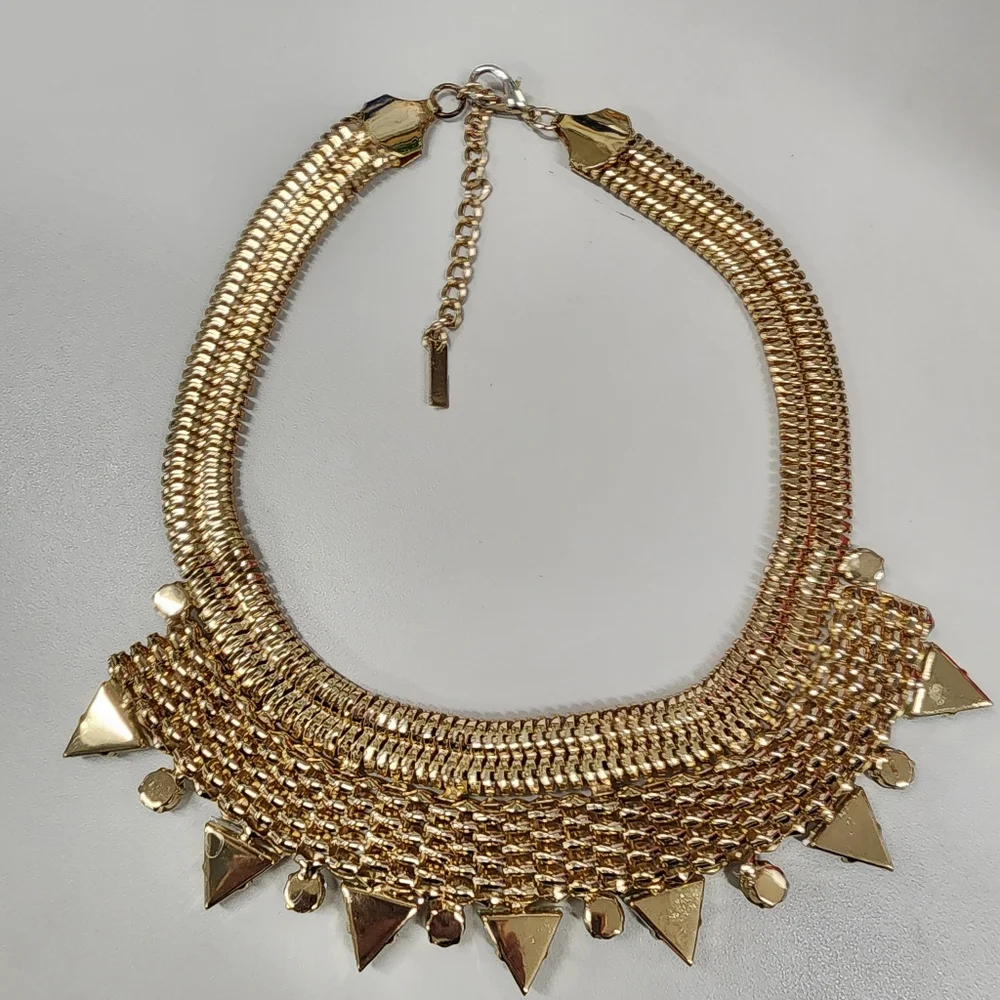 MIKA Chunky Gold-tone Statement Necklace Yellow Triangle Jewels Bold Bib Collar